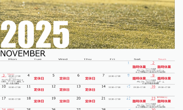 ー11月の営業カレンダーのご案内ー