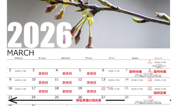 ー3月の営業カレンダーのご案内ー
